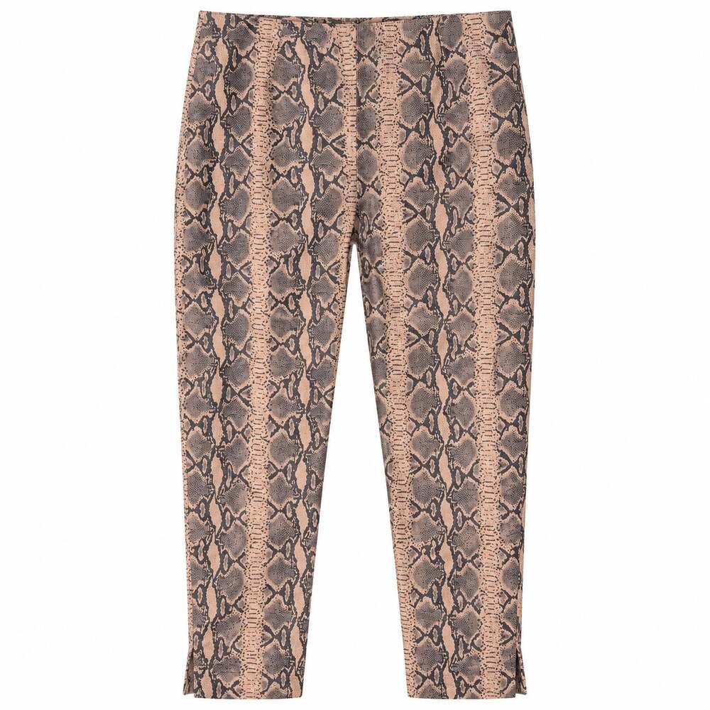 Snakeskin Print Genuine Leather Pants Beige Brown Python Straight Leg Size 14